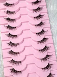 10 pares de pestañas postizas de mink 3D semirrígidas y transparentes con diseño de ojo de gato (MB39) - Negro - Ver 6