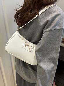 Bolso de hombro elegante en forma de media luna, bolso casual de unicolor de moda para mujer - Blanco - Ver 3