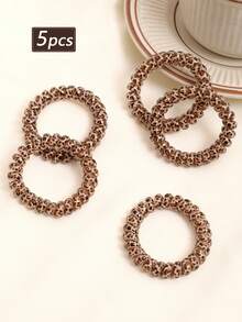 5pcs Fashionable Leopard Print Telephone Wire Hair Scrunchies, Suitable For Ponytails And Buns, Soft Hair Ties Bracelet, Casual Sports Ponytail, Bun Hair Ties, Can Be Gifted, Super Rejuvenating, Meets Daily Matching,Travel,Birthday - Leopard - View 7