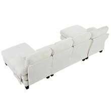 A 4-Seater U-Shaped Sofa With Chaise Longue Function In Chenille Fabric, Adjustable Sofa Bed At The Back For Living Room And Office, Grey, Beige. - Beige - View 7