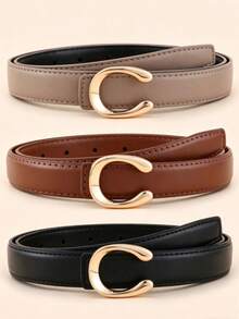 新款南非风格女士腰带，百搭简约圆形扣环牛仔裤腰带 - 多色 - 查看 5