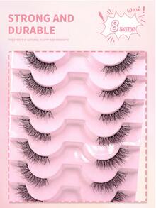 ENCHUW 8 Pairs False Eyelashes Clear Band Faux Mink Lashes Fake Eyelashes Curling Strip Lashes For Daily Wear - Black - View 5