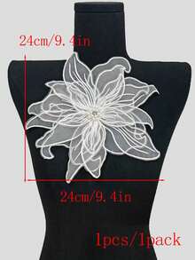 New Handmade 3D Embroidery 4-Layer Lace Rhinestone Beaded Applique, Width: 23cm, Bridal Gown DIY Embroidery Accessory - White - View 2