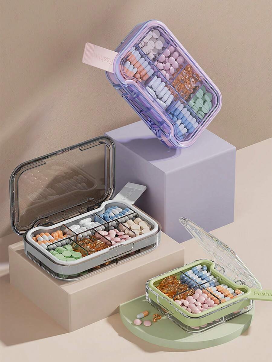 Kotak Pil Mini Portabel 4/7 Grid, Penyimpanan Obat dan Vitamin Mingguan, Kotak Tablet Perjalanan, Kotak Tertutup, Wadah Pil - MultiWarna - View 1