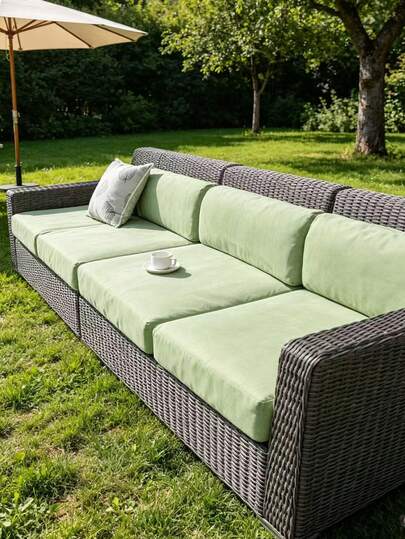 1pc Solid Color Plush Elastic Patio Cushion Cover, Outdoor Sofa Cushion Slipcover, Super Stretchy Replacement Cushion Cover, Suitable For Outdoor Sofa, Patio Sofa, Pet Friendly, Washable