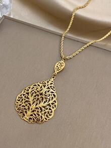 1Pc Vintage Filigree Pattern Pendant Gold Necklace, Women's Necklace, Necklace With Pendant, Vintage Jewelry, Suitable For Daily Wear, Festivals, Dates, Graduation Season, Vacation Season, Mother's Day Gifts, Valentine's Day Gifts, Beach Jewelry, Summer Jewelry, Boho Jewelry - Multicolor - View 7