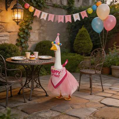 Birthday Party Porch Goose Outfit Tulle Tutu Skirt And Cone Hat With Letter Bandana 3 Pcs Set
