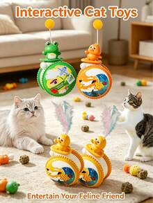 Pet Roly-Poly Toy, Ping Pong Ball, Chew Toy, Scratch Resistant, Automatic Cat Teaser Wand With Feather, Pet Toys - View 2