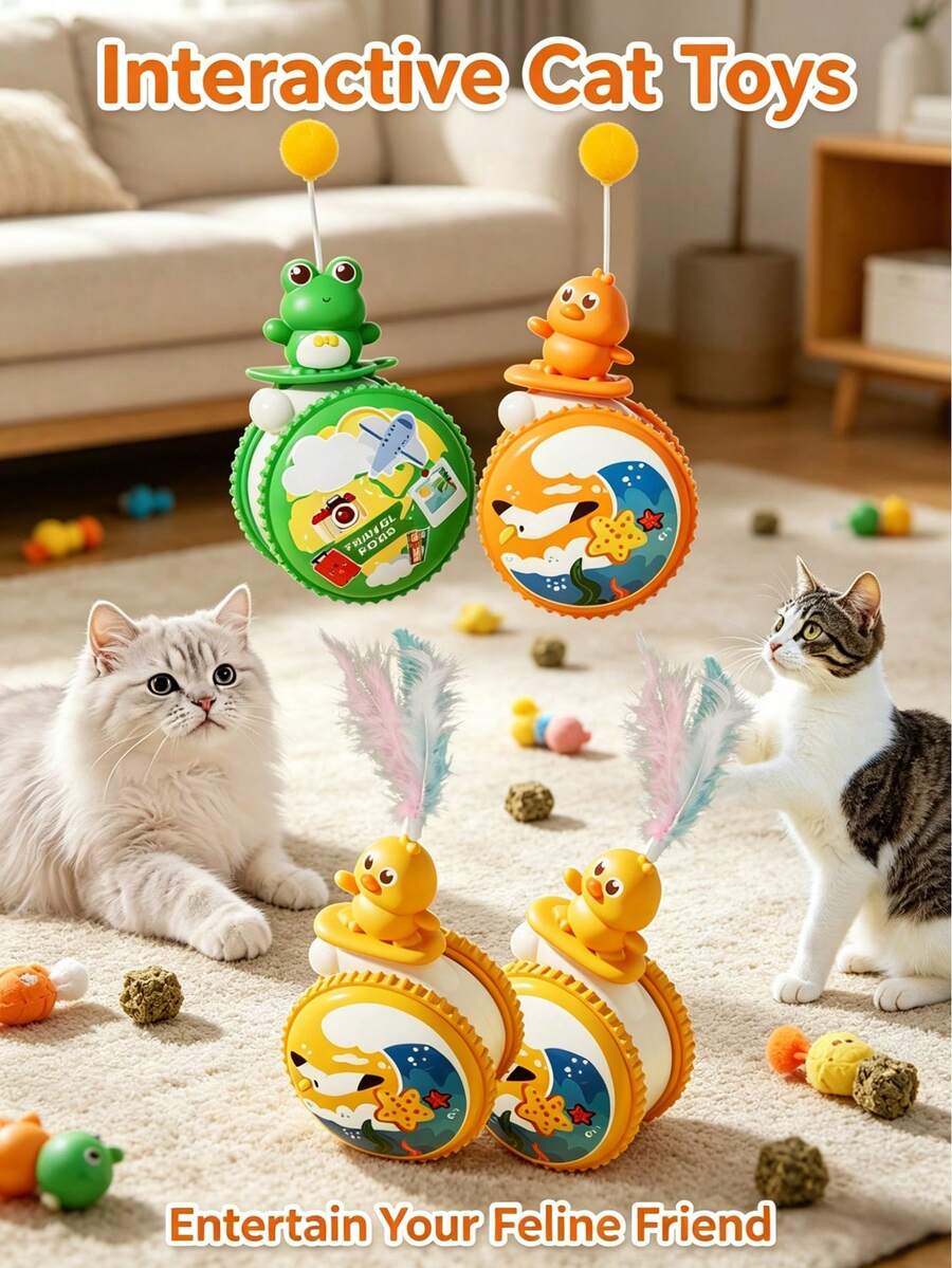 Pet Roly-Poly Toy, Ping Pong Ball, Chew Toy, Scratch Resistant, Automatic Cat Teaser Wand With Feather, Pet Toys