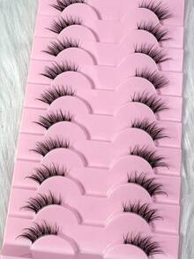 10 pares de pestañas postizas de mink 3D semirrígidas y transparentes con diseño de ojo de gato (MB39) - Negro - Ver 5