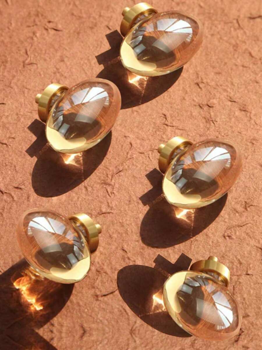 5 tay nắm ngăn kéo hình trứng chim bồ câu trong suốt, thích hợp cho tủ, tủ quần áo, bàn trang điểm, phòng trẻ em, tủ giày, bàn trang điểm, bao gồm ốc vít.