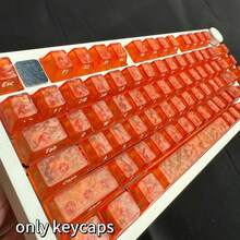 130+ 橙色侧印碳纤维纹理键帽，Cherry 高度，侧印半透明，兼容 Wooting 磁吸轴及其他机械键盘，键帽套装，游戏键帽，PBT 键帽，定制键帽，替换键帽，背光键帽，可爱键帽，键盘配件 - 查看 6