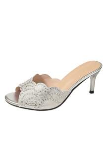 hanxiangyuzu Women's Party Style High Heel Sandals, Fashionable Open Toe High Heels, Elegant Rhinestone Multifunctional Wedding Sandals For Ladies - Silver - View 7