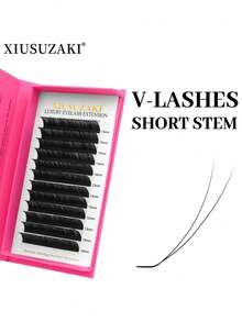 Extensiones de pestañas individuales clásicas de volumen XIUSUZAKI de tallo corto, 2D Y, de color negro mate - Ver 2