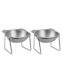 15-Degree Tilted Stainless Steel Cat Bowl With Metal Stand, Designed To Reduce Neck And Spine Pressure, Prevent Joint Fatigue, Promote Digestion, Comfortable For Cats, Detachable And Easy To Clean, Essential Pet Accessory - 500ml - View 3