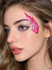 1 Sheet Y2K Wing Stickers With Sparkle Acrylic Face Gem , Face Jewelry Sticker Set, Shiny Eyebrow Face Stickers, Face Gems Decal Stickers, Gift For Girls, Suitable For Party, Music Festival,Daily Use, Face Makeup,Concert Look - Multicolor - View 4