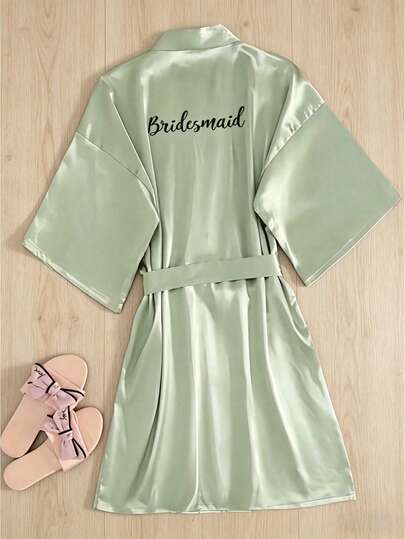 1 pieza de camisón con letras de color verde claro, camisón con letras para novia y dama de honor, ropa de preparación para la boda, accesorios para la ceremonia y el banquete de bodas, pijama de verano para damas de honor, vestido de novia, camisón bordado para fiesta individual, camisón de novia, suministros para la fiesta de bodas, boda al aire libre, suministros para fiestas de festivales, decoración de baño, temporada de regreso a clases