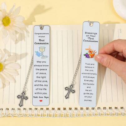 Quà tặng Lễ Rước Lễ lần đầu cho Nam và Nữ - Thẻ đánh dấu sách bằng thép không gỉ, quà tặng tôn giáo cho người lớn nam và nữ, quà tặng Phục Sinh cho Lễ Rửa Tội, thẻ đánh dấu sách hình Thánh Giá.