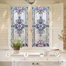 1pc Colorful Abstract Art Glass Window Film, Retro Floral Pattern, Static Cling, Privacy Protection, Removable, Suitable For Living Room, Bedroom, Bathroom, Glass Doors, Home Decor, Beautify Interior, Window Sticker Art - Multicolor - View 6
