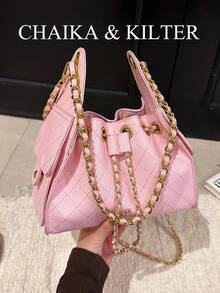 Nuova borsa a secchiello di moda portatile, design unico di , borsa a tracolla con catena, texture minimalista, borsa a tracolla elegante e affascinante, adatta per lo shopping, appuntamenti e altre occasioni - Rosa - Visualizzare 3