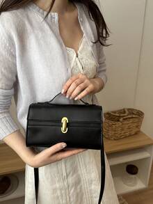 Bolso de mano con estilo retro y de moda, nuevo bolso de hombro casual minimalista, bolso cruzado cuadrado pequeño de estilo único INS - Negro - Ver 5
