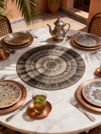 15-Inch Round Jute Striped Placemat, Non-Slip & Heat-Resistant, Suitable For Room Decor, Dining Table Decor, Home Decor, Holidays, Parties, Birthdays, Weddings, Anniversaries, Mother's Day, Valentine's Day, Banquets, Events