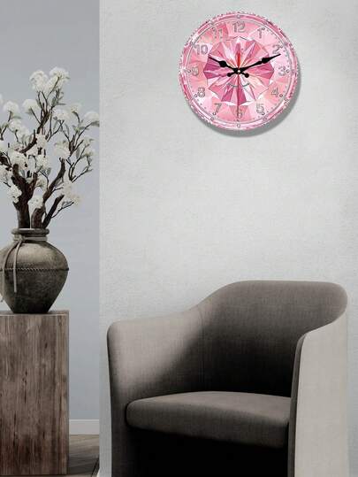 1pc 2D Flat Pink Diamond Crystal Sparkling Wooden Wall Clock | Suitable For Bedrooms, Living Rooms, Offices, Schools, Hospitals | Perfect Christmas Decoration And Gift, 12/14 Inches (AA Batteries Not Included)