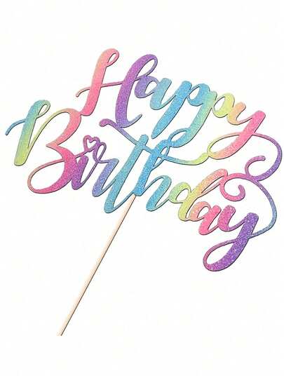 1pc/2pcs Bamboo Happy Birthday Cake Topper, Sparkling Glittery Non-Electric Decoration For All Ages, Universal Holiday Party Accessory, Featherless, Colorful And Sparkly Happy Birthday Cake Decorating Top, For Birthday Celebration, Anniversary Party Cake Decoration Supplies