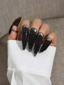 5 piezas Anillos de dedo abiertos con brillantes de moda, accesorios para uñas - Dorado - Ver 1