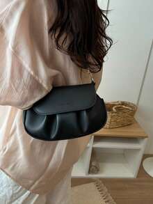 2026 Nueva llegada Bolso bandolera pequeño de nicho para mujer, bolso minimalista y elegante con diseño de solapa plisada en forma de nube, primavera/verano - Negro - Ver 3