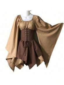 Halloween Costume, Renaissance Medieval Dress, Retro Gothic Costume For Cosplay And Stage - Red Gradient - View 3