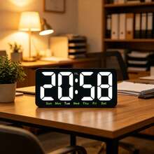 4-Season Large Digital Display Clock With Temperature, Wall Mounted Electronic Clock With Date, Week, Temperature, Dual Alarms, 3 Brightness Levels, Suitable For Living Room, Bedroom, Office, USB Powered Or 2*AAA Batteries (Batteries Not Included) - Multicolor - View 1