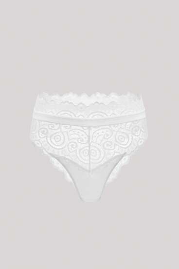 Hourtrue 1 pieza Ropa interior tipo culotte con encaje de contraste y cintura alta en color liso