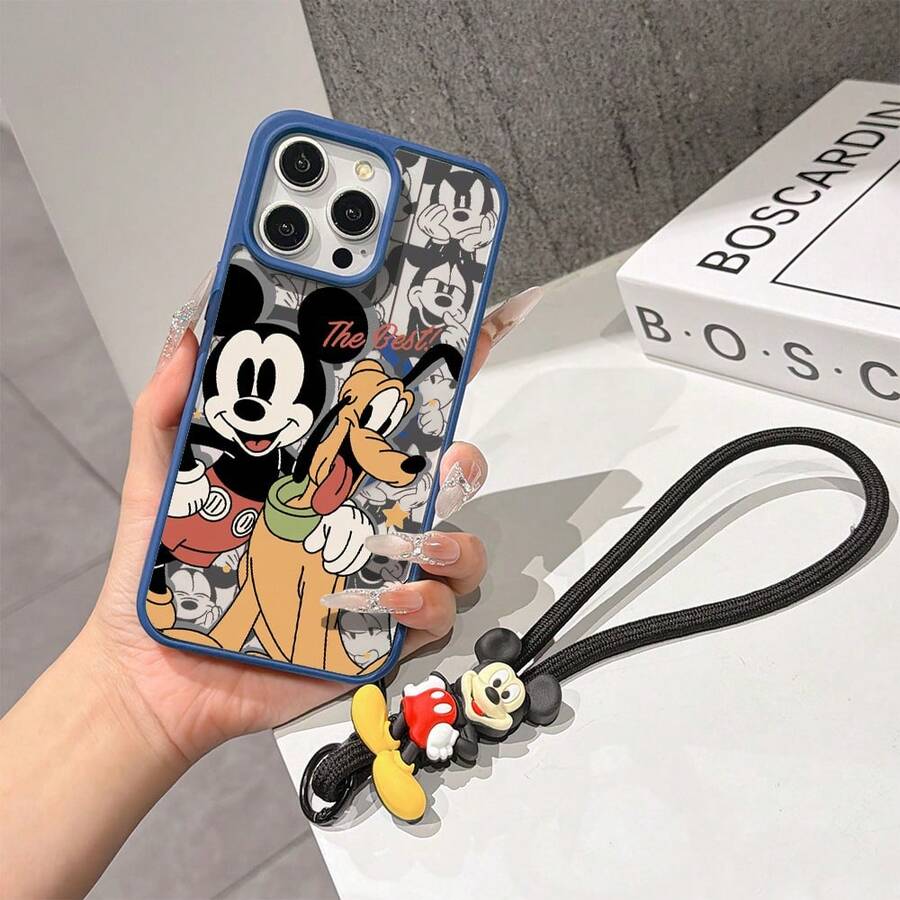 This Disney Mickey Mouse Pattern Lanyard Phone Case Features A Strong Magnetic Closure And Full Coverage Of Acrylic And TPU Material. It's Shockproof, Lightweight, And Suitable For IPhone17/16/11/13/15/15 Plus/15 Pro/15 Pro Max/12/14 Pro Max/11 Pro Max/12 Pro/12 Pro Max/13. It's A Popular Birthday Gift, Business Gift, Durable, Stain-Resistant, And Fingerprint-Resistant New Phone Case For Men And Women. It Also Includes A Mickey Mouse Phone Case And Mickey Mouse Doll Bracelet. Compatible With SamsungGalaxy S20, S21, S22, S23, And S24 Series. It's The Perfect Gift For Friends And Family. This Stylish Phone Case Is Fun, Lightweight, And Durable. IPhone17 Pro Max Phone Case, Minnie Phone Case. - 藍色 - 查看 1