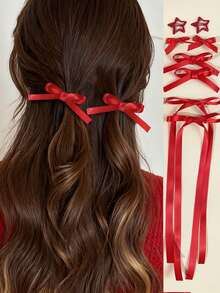 8pcs/Set Ribbon Hair Clips Bow Barrettes Versatile Side Hairpins Set - Multicolor - View 3