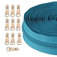 1 Bộ, (177 inch/450 cm/5 yard) Khóa kéo nylon #5 + 10 đầu kéo khóa màu vàng nhạt, Thích hợp cho việc may vá tại nhà, tự làm và thay thế khóa kéo. - 5NL+8#đau - Xem 9