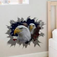 2D Flat 1pc PVC Decorative Wall Sticker, Crack Style Printed With Star Flags And Bald Eagle Patterns, Easy To Clean, Home Decorations Suitable For Doors, Bedroom, And Game Room Walls, Applicable For Parties, Weddings, And Birthdays, 2D Flat - A - View 6