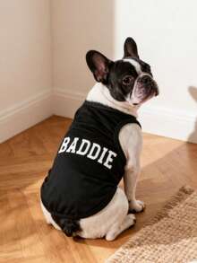 LUCKIE PAW Áo khoác cho thú cưng in chữ "BADDIE" màu đen ngộ nghĩnh, có tác dụng đuổi bọ chét, giảm rụng lông, giữ ấm và thoáng khí, phù hợp cho chó nhỏ và lớn, dùng trong nhà và ngoài trời. - màu đen - Xem 1