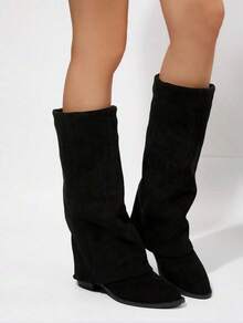 Women's Boot With Synthetic Suede Cover, High Shaft, Comfortable, Fashionable, Elegant, Stylish Winter Boot 9002 - Black - View 4