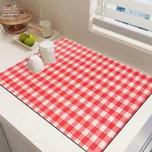 1pc Multi-Color Grid Pattern Printed Kitchen Counter Dish Drying Mat, Super Absorbent Hides Stains, Rubber Backed Multipurpose Dish Drying Pad For Coffee Maker, Dish Rack, Kitchen Counter, Coffee Pot - HL  544 - View 9