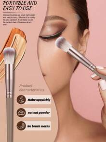 10pcs Multifunctional Makeup Brush Set, Includes Powder Brush, Blush Brush, Foundation Brush, Eyeshadow Brush, Contour Brush - Brown - View 2