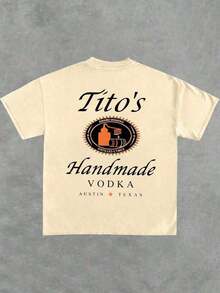 1 Pcs Tito's Handmade Vodka - Brand - Inspired Black T - Shirt - Front And Back With "Tito's Handmade Vodka" Typography And Logo! 100% Cotton 220g Double - Sided Printed T - Shirt180g 100% Cotton - Màu be - Xem 3