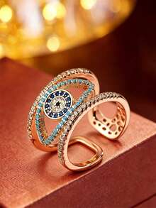 1pc European & American Style Multi-Layer Lucky Eye Adjustable Open Ring, Elegant Luxury Bohemian Accessory - Open Ring - View 4