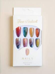 24pcs Tie Dye Almond Shaped Press-On Nails, Colorful Gradient Nail Tips - Multicolor - View 3