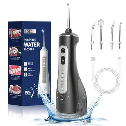 Wireless Water Flosser, Cordless Oral Irrigator, Portable Dental Flosser, 4 Replaceable Nozzles, 4 Modes, Extra Large Water Tank, 55-130PSI High Pressure, IPX7 Waterproof, USB Rechargeable 1500mAh Battery, Holiday Gift