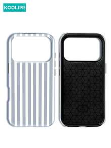 Koolife 灰色和白色竖条纹二合一 PC+TPU 薄膜手机壳，简约艺术设计，光滑硬质背壳，防摔保护套，兼容 Apple 17/17pro/17promax/17Air/16/15/14/13/12/11/7/8/7plus/8plus/XR/X/XS/XS Max - 灰白條紋 - 查看 3