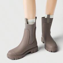 Women's Solid Color Waterproof Rain Boots, New Fashionable Round Toe Outdoor Boots, Anti-Slip Rain Boots, Suitable For Women And Girls - Apricot - View 3