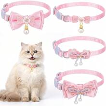 Jeffdad 4 件套可爱珍珠猫项圈带蝴蝶结，适合雌性猫咪，粉色猫咪蝴蝶结及配饰，安全可脱卸猫咪领结项圈 - 粉色 - 查看 8