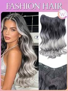 WIGGAGA 夏季时尚灵感 女士度假穿搭 情人节夏季穿搭 夏季长卷发 5 夹式接发片 女士女孩 24 英寸夹式接发片 - 漸變灰色 - 查看 3