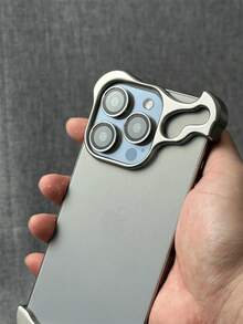 1pc Luxury Designer Alien Arc Phone Case + Glass Camera Film Compatible With Iphone 16 15 14 13 Pro Max Plus Cool Camera Protection Anti-Drop Soft Silicone Cover - Silver - View 3